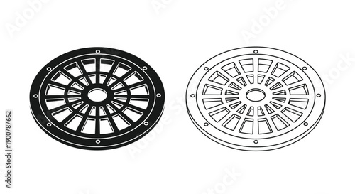 Two wheel designs a solid black version and a white outline illustration