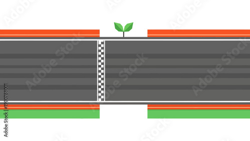 Sustainable Finish Line on Race Track - Green Sprout Symbolizing Eco-Friendly Progress, Future Growth, and Environmental Success.