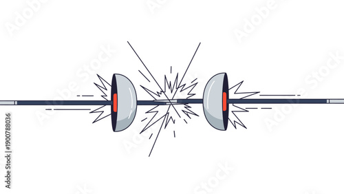 Barbell Snapping Under Extreme Weight Overload. Weightlifting Failure Concept Line Art Illustration.