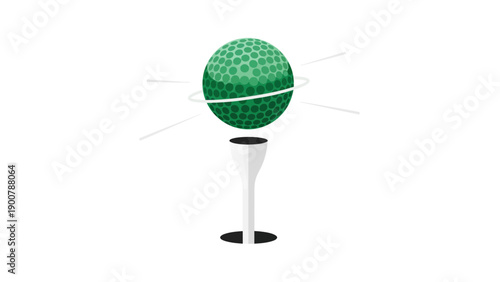 Dynamic Golf Ball Icon Levitating on Tee: Green Dimpled Sphere, Speed, and Global Sports Technology Concept Vector