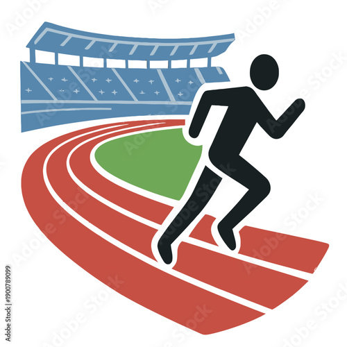 Athletics Racetrack Stadium Icon, Running Track Field with Athlete Vector Illustration symbolizing sport and competition.