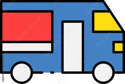 Vector illustration of a blue ambulance vehicle viewed from the side on a plain background