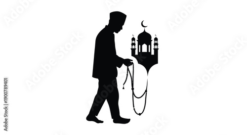 Elderly Muslim Praying at Mosque Silhouette