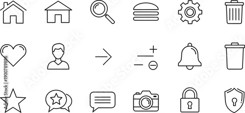Simple line art collection of user interface icons for web design and mobile applications