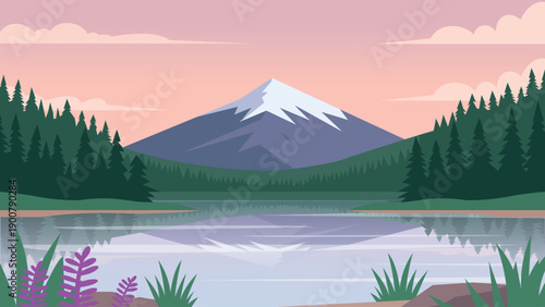 Pastel Evening Sky Above Mountain Lake