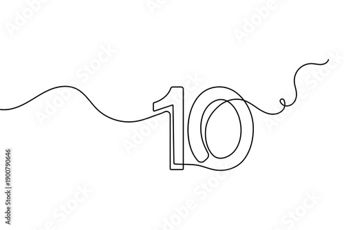 Number continuous one line drawing and minimalist style isolate outline vector illustration