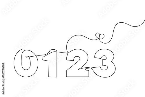 Number continuous one line drawing and minimalist style isolate outline vector illustration