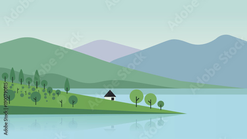 Rolling Hills Framing Serene Lakeside Scene