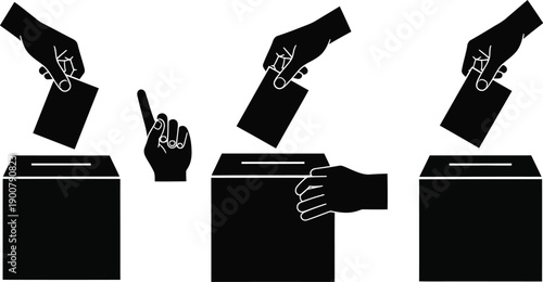 Hand placing a ballot paper into a ballot box. Voting and elections for civic duty and the democratic process. 