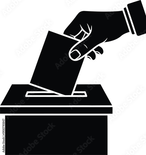 Hand placing a ballot paper into a ballot box. Voting and elections for civic duty and the democratic process. 