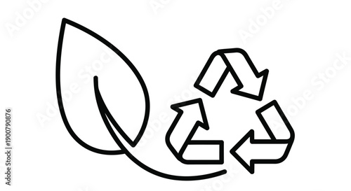 Simple line drawing of a leaf combined with the universal recycling symbol