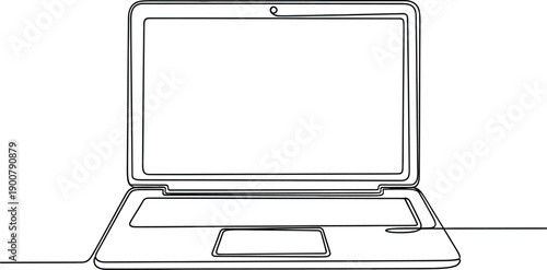 Open laptop computer. Personal computer with a built-in screen, keyboard, and trackpad.