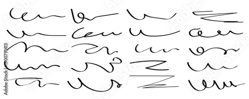 Scribble pen scratches set. Doodle pencil stroke, hand drawn underline marks