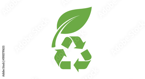 Green leaf design incorporating a recycling symbol representing environmental sustainability