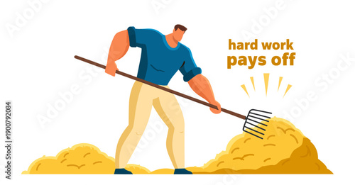 Farmer raking golden harvest