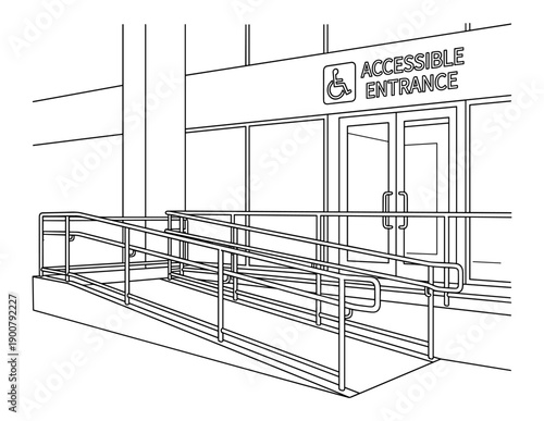 Accessible building entrance with ramp