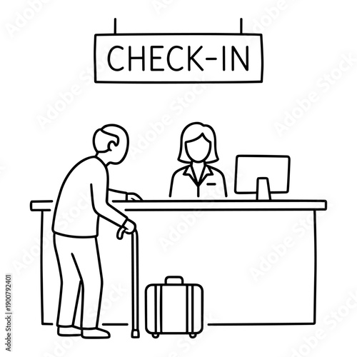 Elderly man checking in at hotel counter