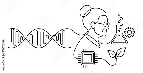 Biotechnology and scientific research concept with DNA and lab elements