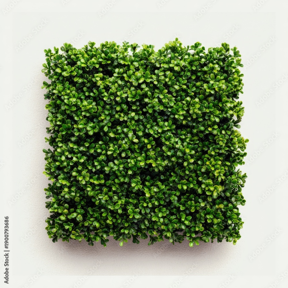 Obraz premium A square patch of dense green foliage against a plain white background, top view