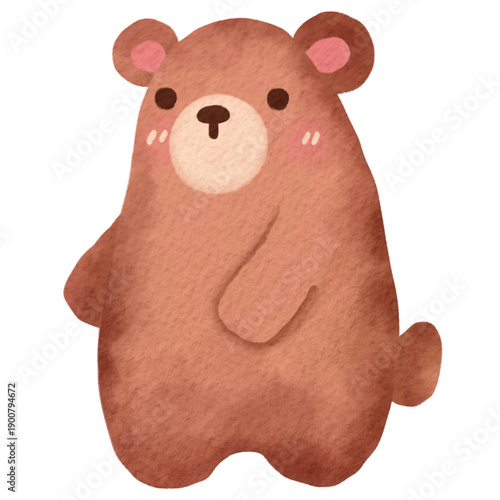 Hand drawn cute brown bear character watercolor style