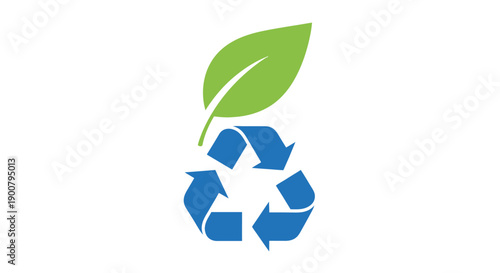Green leaf above a blue recycling symbol representing environmental sustainability
