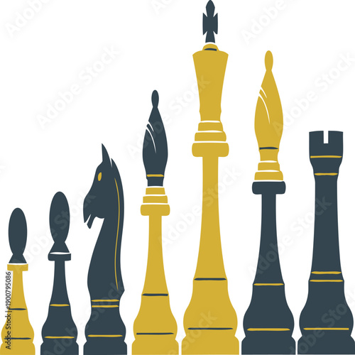 Colorful chess pieces arranged in ascending order of size Vector
