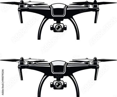 Two advanced Drones positioned side by side in a sleek black design. Vector