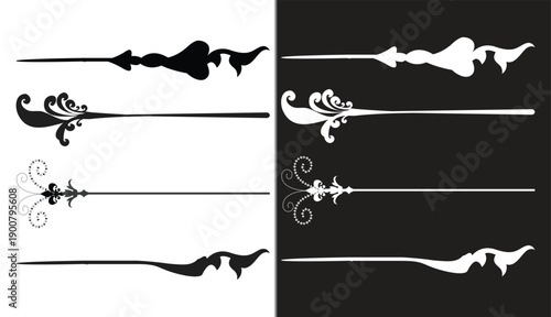 ornamental flourish divider lines in black style art, vintage decorative horizontal separators collection, abstract line art borders with floral ornaments