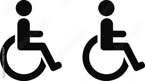 Wheelchair accessibility icon symbol, disability support signage, inclusive mobility concept, disabled people rights, public access flat vector illustration, isolated, white