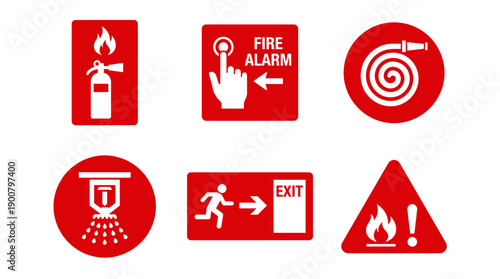 Fire Safety Icon Set � Fire Emergency Prevention System Vector