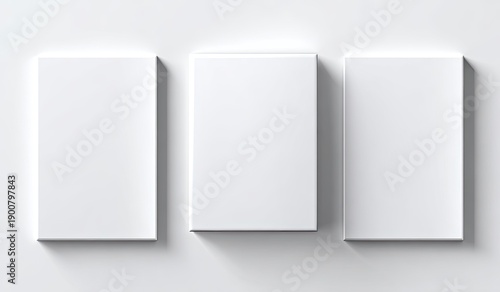 Three plain, white rectangular boxes sit in a row, casting soft shadows