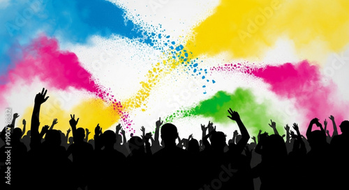 Crowd Celebrating with Colorful Smoke Bombs at Party