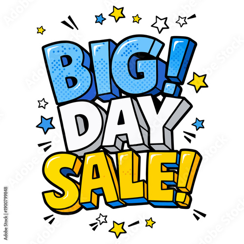 Cartoon Colorful Big Day Sale Promotion Announcement with Star Decoration