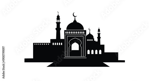 Ramadan Mosque Silhouette Village Islamic Emblem