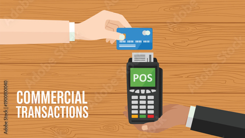 Customer tapping credit card on POS machine for commercial transactions contactless payment tap to pay wireless finance