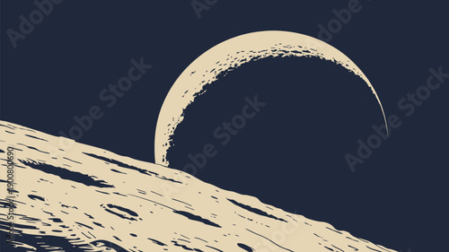Abstract cosmic landscape illustration featuring celestial bodies, planets, and moons, designed as futuristic space artwork, suitable for backgrounds, banners, wallpapers, astronomy visuals, and inter