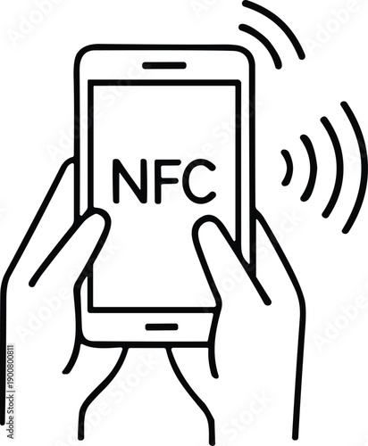 Person holding smartphone for nfc mobile payment tap to pay contactless wireless transaction