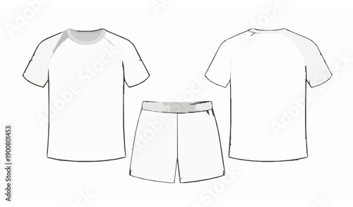 Athletic uniform jersey and shorts vector template flat design front back views isolated on transparent background