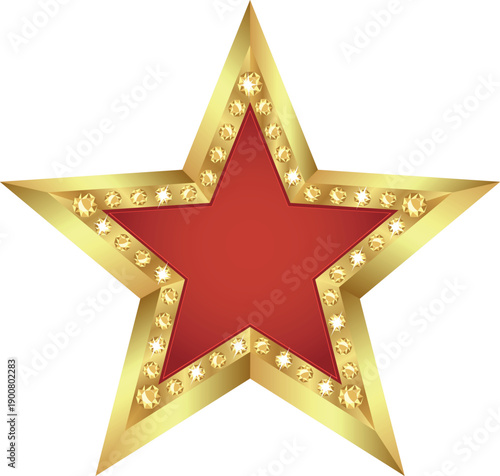 VIP red gradient vector star isolated on white background, shiny metallic five-pointed award symbol, luxury glossy gold star icon illustration	
