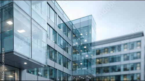Modern glass facade reflections with copy space