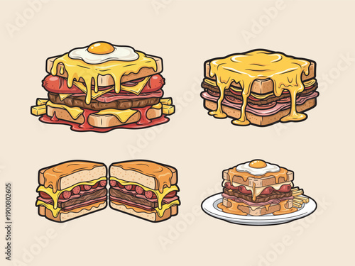 Francesinha Sandwich Illustration for Fast Food Menu, Restaurant Branding, and Street Food Design