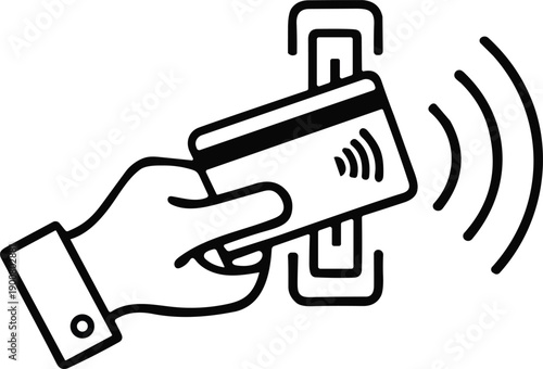 Hand holding credit card for contactless tap to pay at pos machine wireless mobile payment transaction
