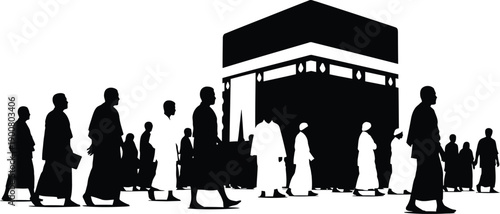 Silhouette of people walking around the kaaba during hajj pilgrimage