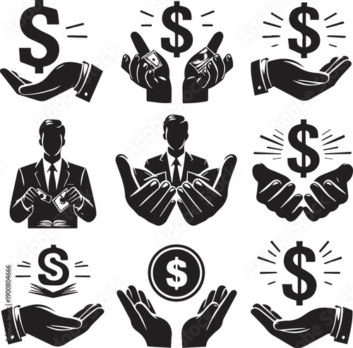 Person Holding Dollar Symbol Silhouette Representing Finance Wealth And Economy