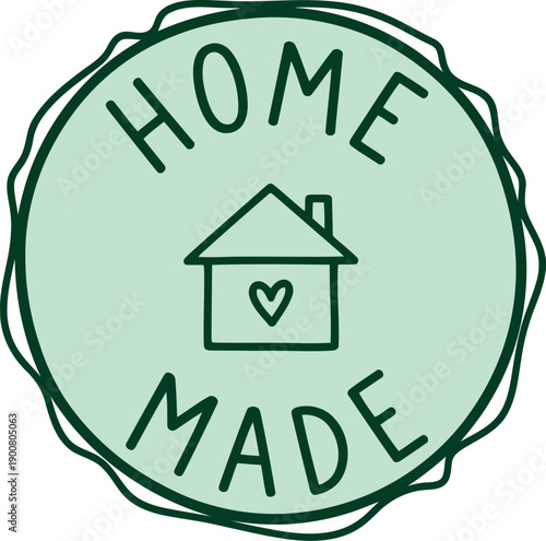 Hand Drawn Homemade Badge Logo with House Icon and Heart for Artisan Branding Labels