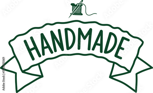Handmade Craft Logo with Needle and Thread Banner for Artisan Branding and DIY Projects