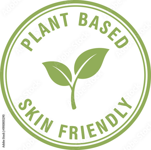 Plant Based Skin Friendly Badge Icon – Green Vegan Natural Organic Product Label Design
