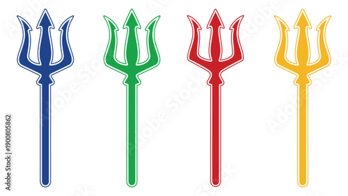 A colorful illustration of four tridents in different vibrant colors