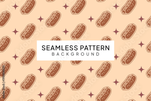 Hot Dog seamless pattern flat style for wrapping paper. Sausage sandwich layout on beige background
