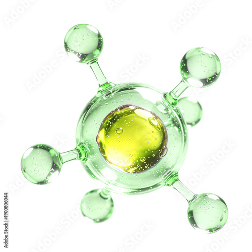 Abstract Green Molecular Structure with Luminous Yellow Core